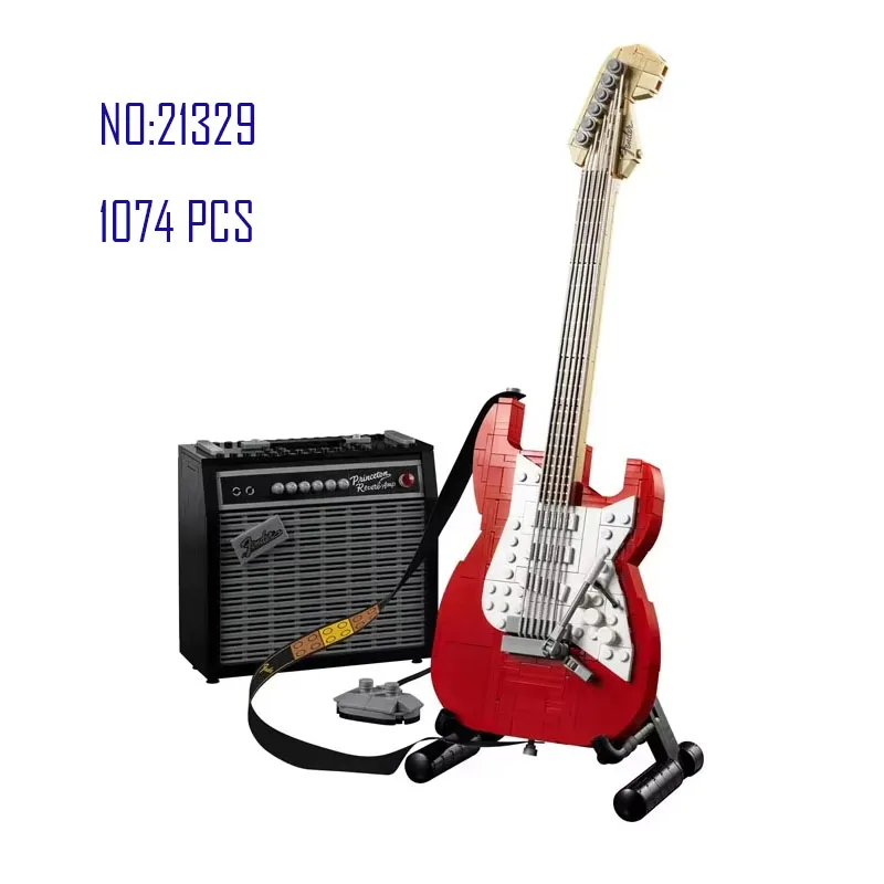 

The new 21329 series 1074PCS red guitar building block assembly model toy children's favorite gift