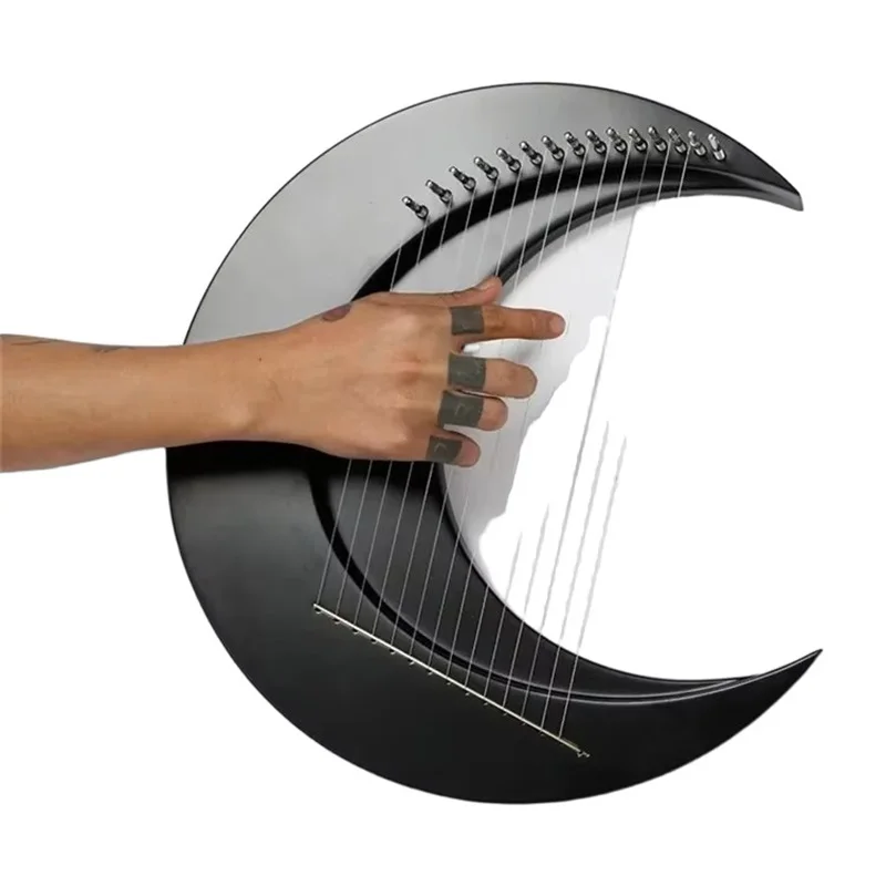 15 Strings Moon Lyre Harp C Key Creative Finger Harp Wooden Lyre Piano Beginner Portable Stringed Instrument Nice Music Gift