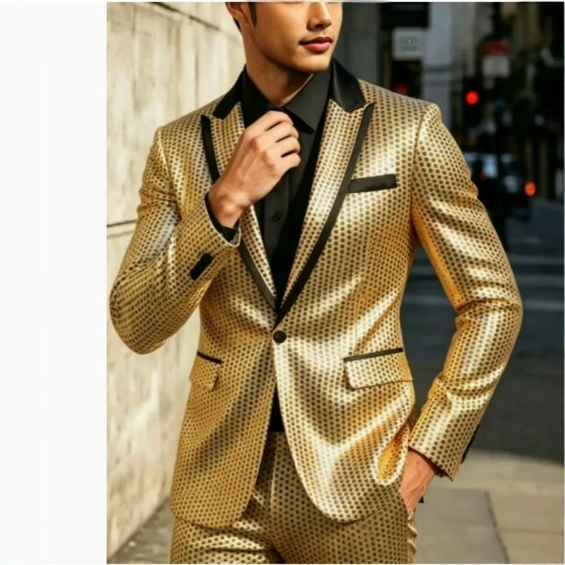 

Men Shiny Dot Tuxedo Jacket Slim Fit Black Lapel Blazer Nightclub Host Stage Show Party Formal Suit Coat S-4XL