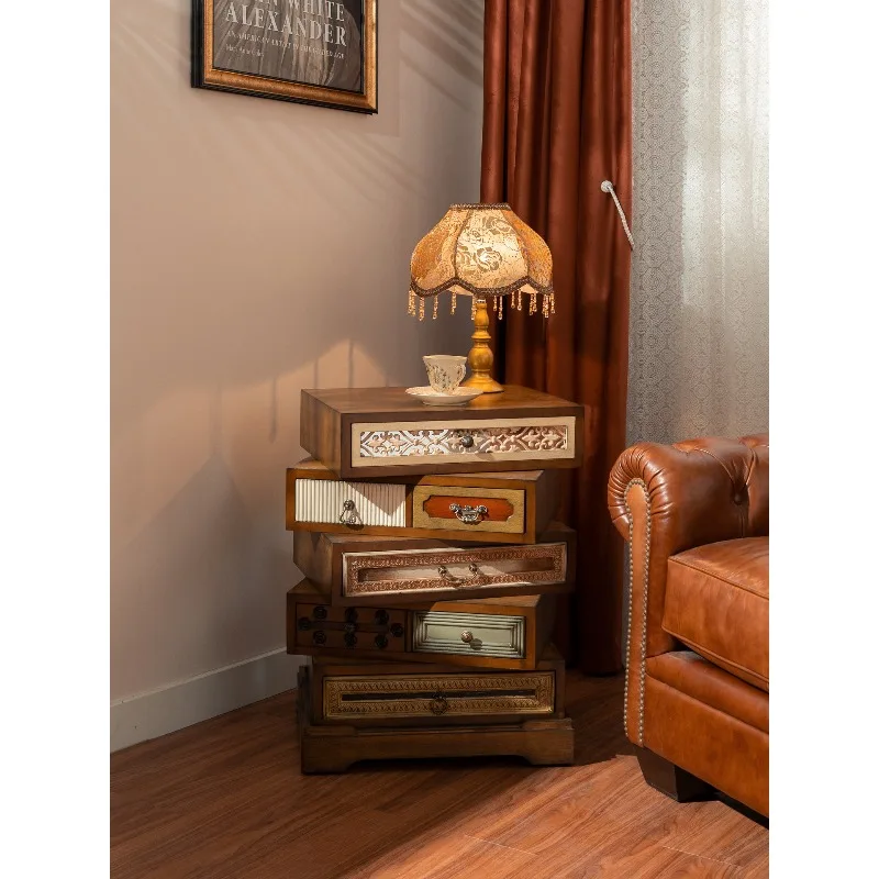 American rotating bedside table, medieval style designer small side cabinet, solid wood locker, small apartment storage cabinet