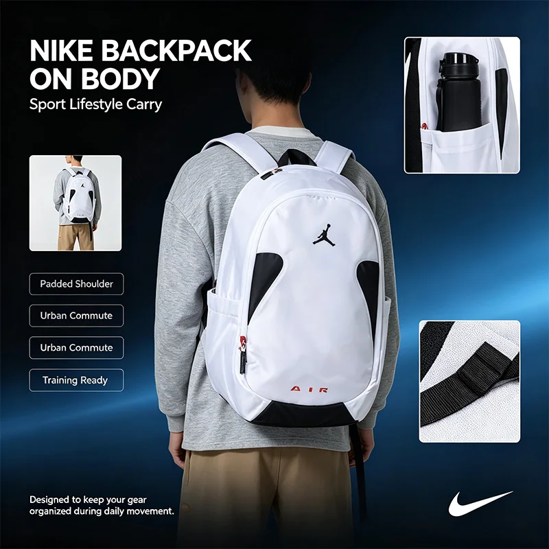 Nike Official Genuine  Beige Backpack Official Genuine Men Women School Travel Training Large Capacity Durable Fashion Backpack