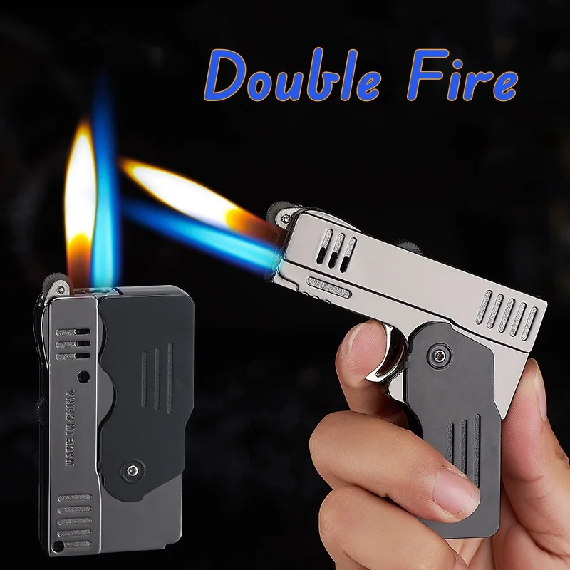 New Windproof Deformable Gun Gyroscopic Lighter Butane Inflatable Portable Pink Flame Lighter Cigarette Accessories Men\'s Gift