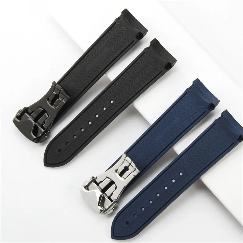 20mm 22mm Folding buckle Silicone watch strap For Omega Seamaster Man Cosmic Ocean Series Rubber sports Watchband Accessories