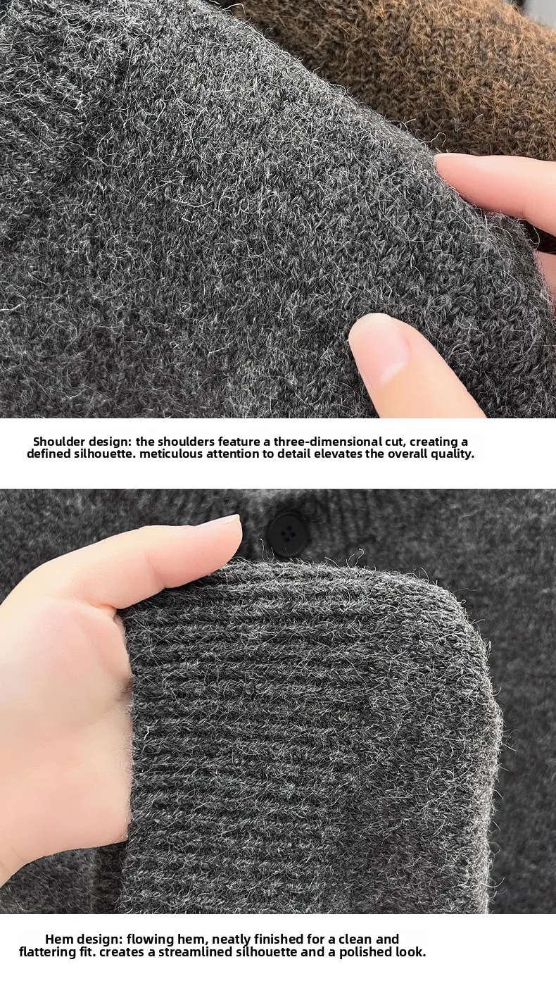 Hochwertiger Herren-Pullover in Unifarbe mit Rundhalsausschnitt, Herbst-Neuheit, Langarm-Strickjacke mit Stickerei und Print, Lässige, Exquisite Herrenbekleidung – Detail 7