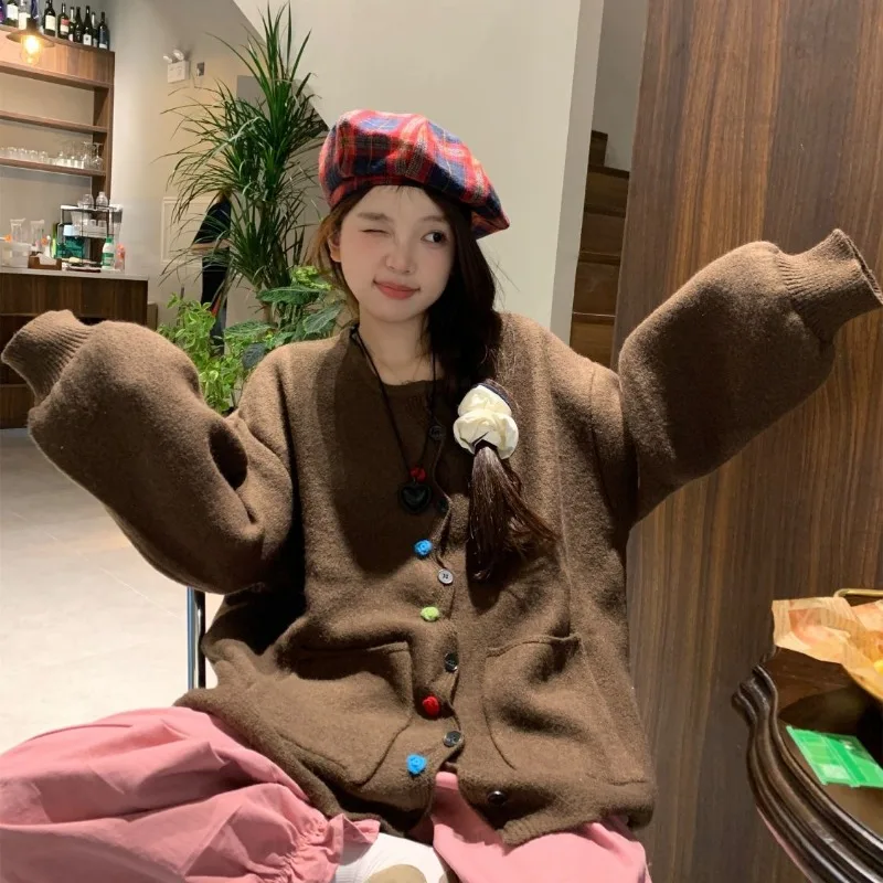 Simple Casual Shirt Round Neck Cardigan Versatile Women's Sweater 2024 Spring Autumn New Plus Size Coat Korean Loose Outwear