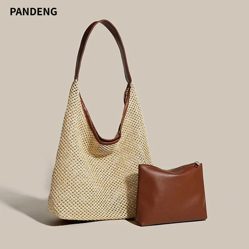 

Женская модная ретро-сумка через плечо, повседневная пляжная сумка для путешествий, летняя плетеная сумка-тоут для женщин