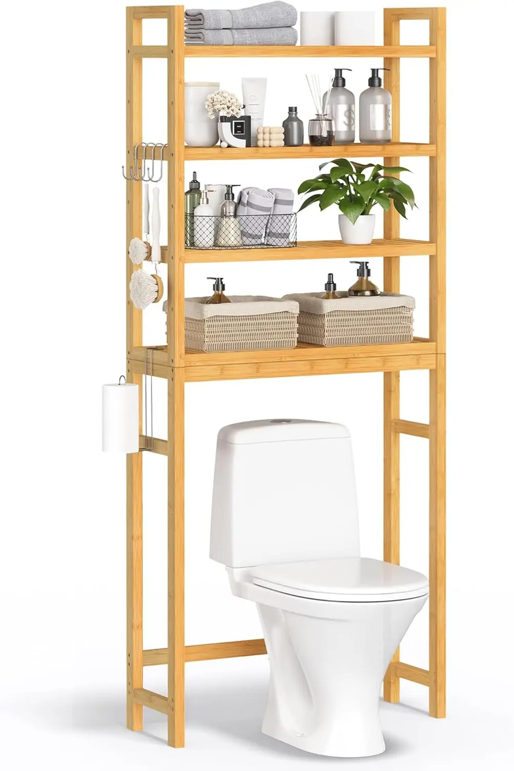 Over The Toilet Storage, 4-Tier Over Toilet Bathroom Organizer with Adjustable Shelf, Fit Most Toilets, Space-Saving