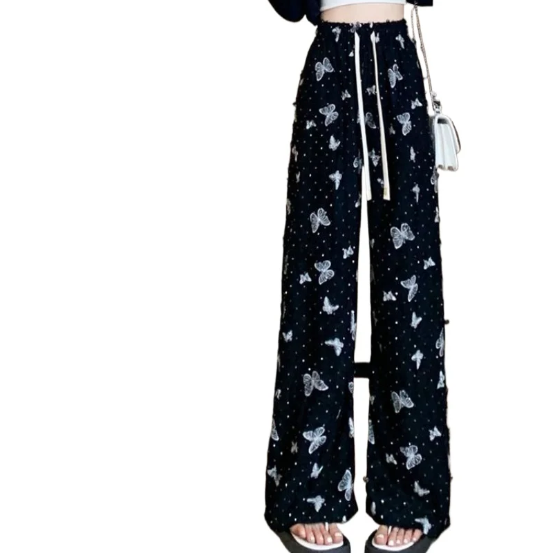 

Extra Large Size 145KG Butterfly Print Casual Pants for Men, Women Summer New High Waist Drape Loose Wide Leg Long Casual Pants