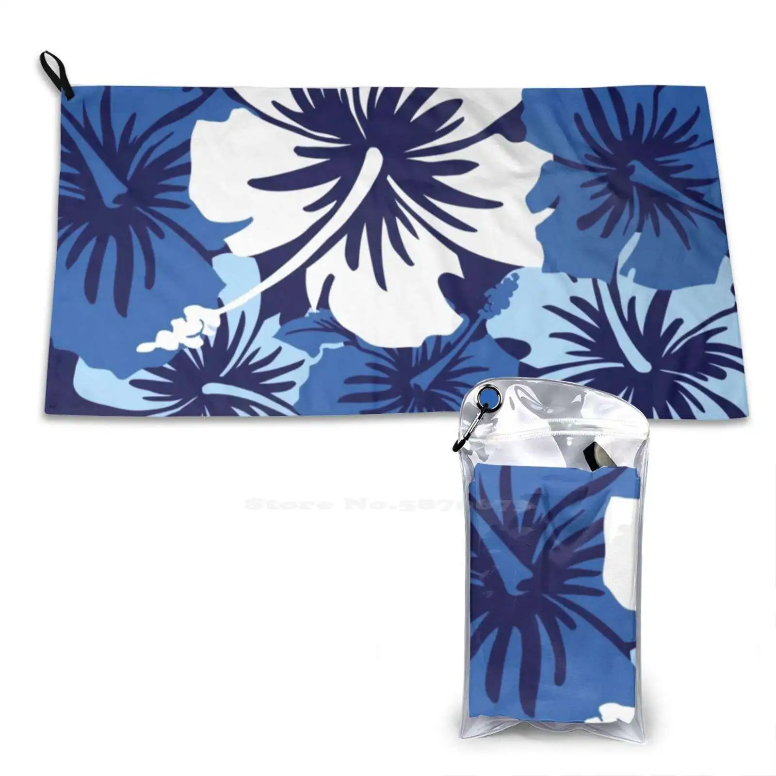 Epic Hibiscus Hawaiian Floral Aloha Shirt Print-Blue Print Washcloth Beach Towel Travel Hibiscus Floral Hawaiian Tropical