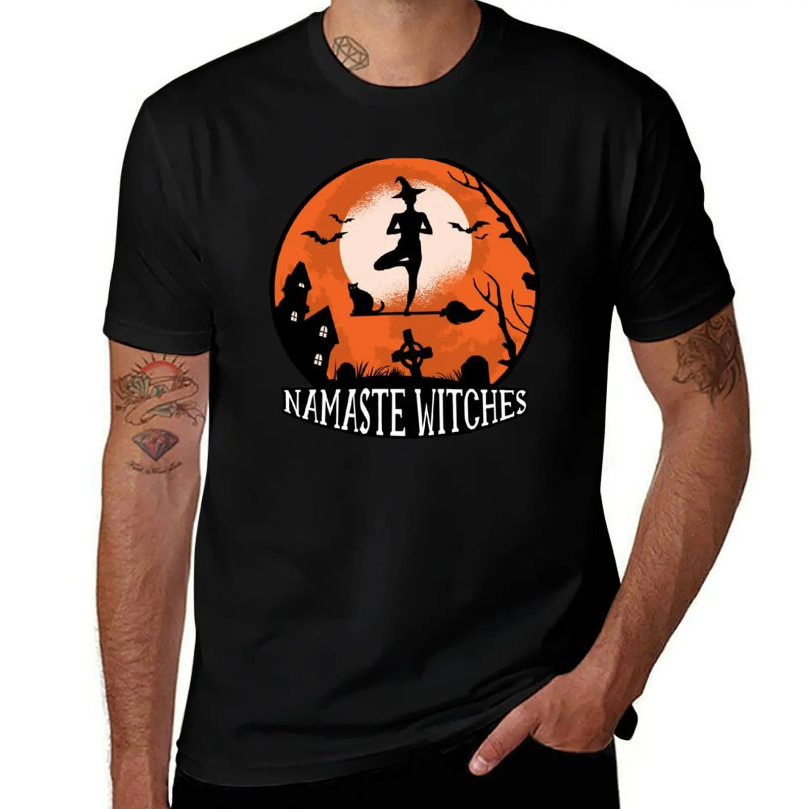 Namaste Witches Yoga Halloween T-Shirt Summer Casual Loose T-Shirt