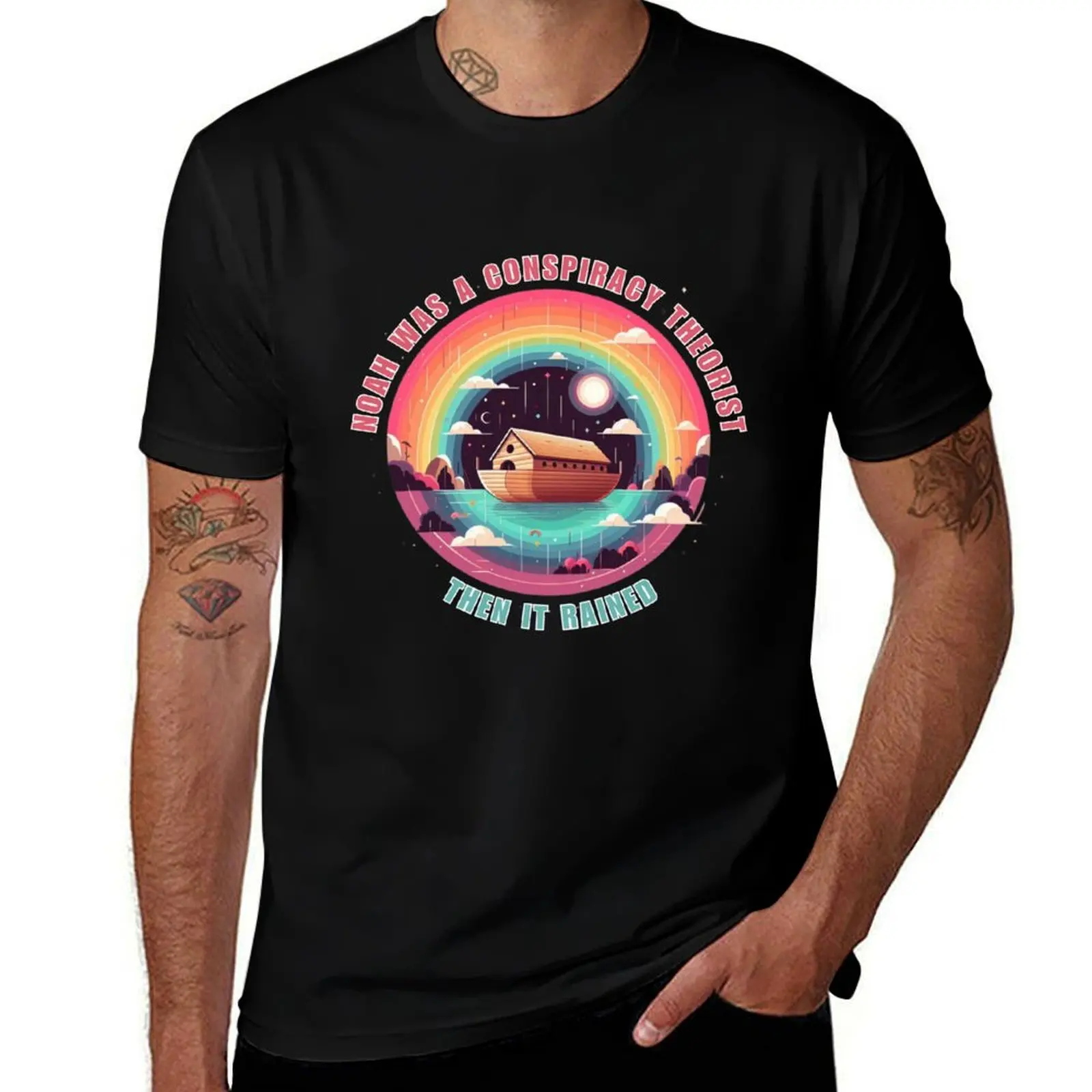

Noah was a Conspiracy Theorist then it Rained T-Shirt t shirt man casual cotton t shirt pack