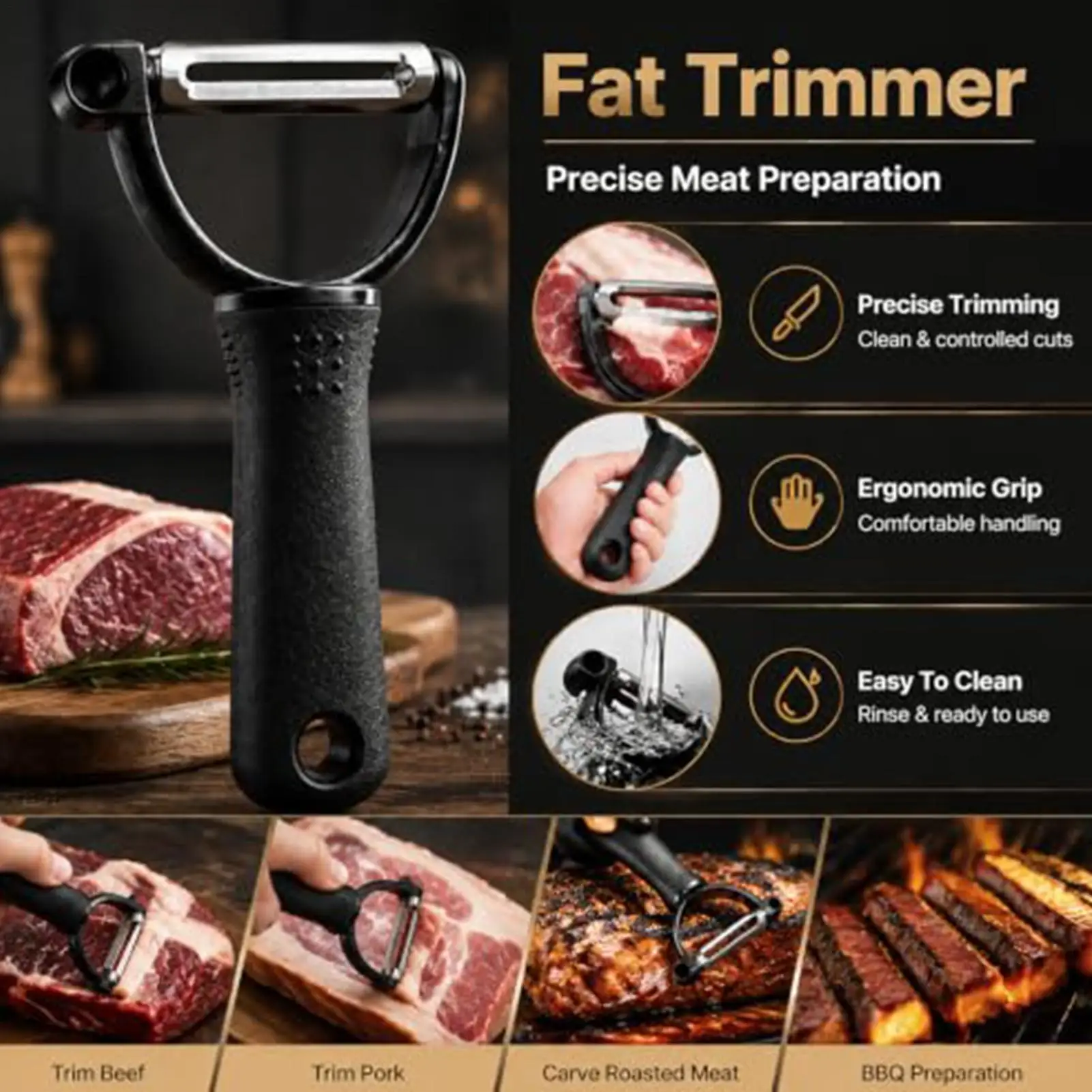 BBQ Handheld Fat Trimmer, Stainless Steel Meat Cutter, Kitchen Gadget for Beef, Holiday Feast & Dinner Gathering