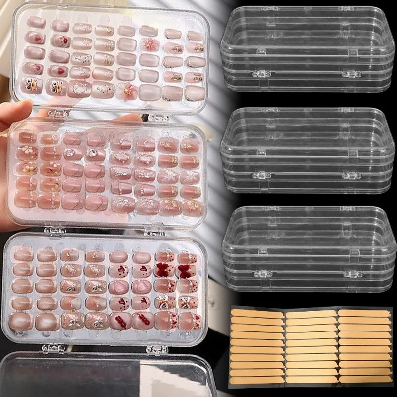 

Transparent Nail Art Organizer Three-Fold Press-On Portable Storage Box for Jewelry Nail Piece Rings Earring Travel Storage Case