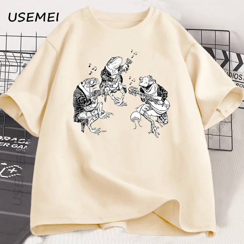 Frog Musicians 90s Retro T Shirt Funny Graphic T-Shirts Cute Frog Lovers Cotton Tee Toad Tshirt Casual Short Sleeve Cool Tshirt