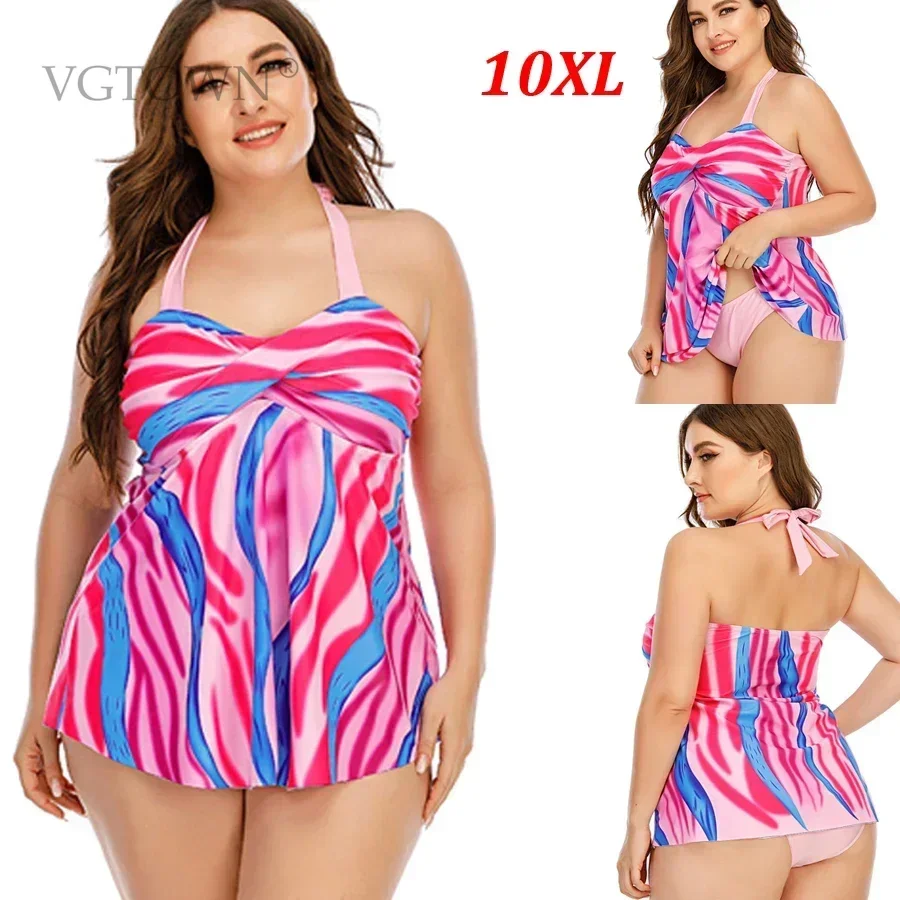 

Новый купальник из двух предметов размера плюс 10XL, женский купальный костюм танкини с лямкой на шее, бюстгальтер с подкладкой и радужным принтом, бикини, купальник