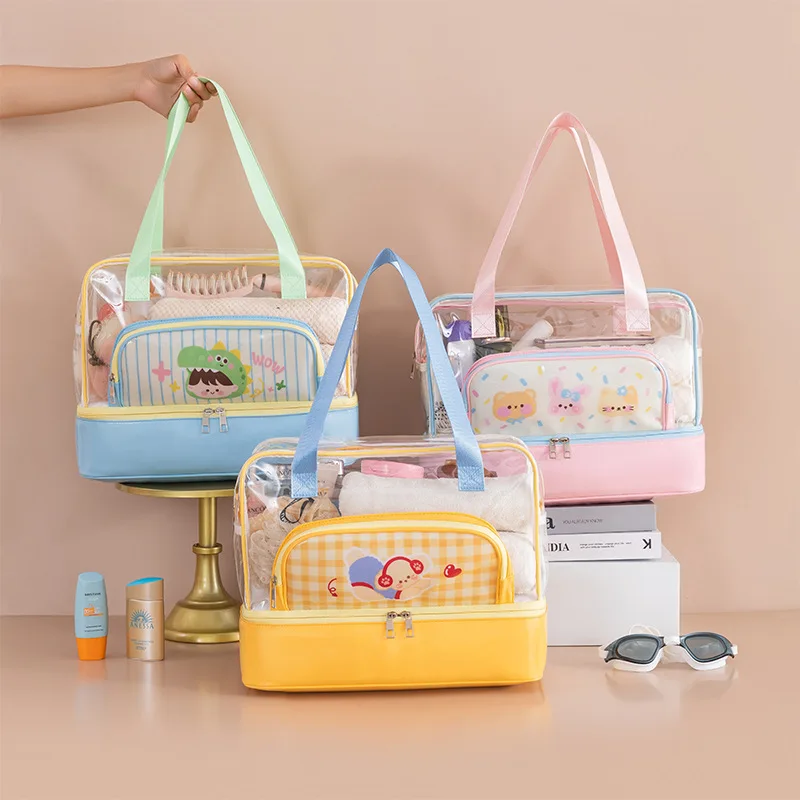 Large Capacity Waterproof Swim Tote Bag Dry Wet Separated Cartoon Transparent Hand Bag For Swimming Yoga Outdoor Vacation