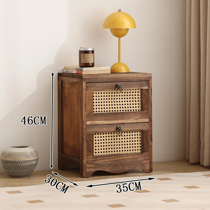 Woven Rattan Nightstand: Nordic Style Side Table, Multi-Level Organizer Stand