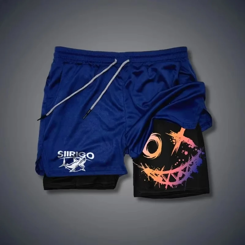 2024 Men's Smiley Face 2-in-1 Double Layer Quick Dry Fitness Sports Shorts ZY00120
