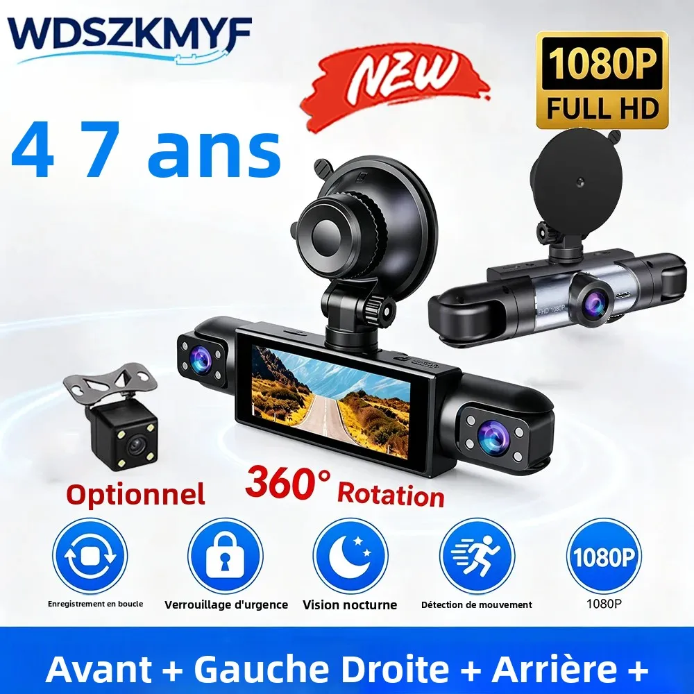 Caméra embarquée HD 1080P 3/4 canaux avec boîte noire, capteur G intégré, vision nocturne, enregistrement en boucle, mode parking 24h/24