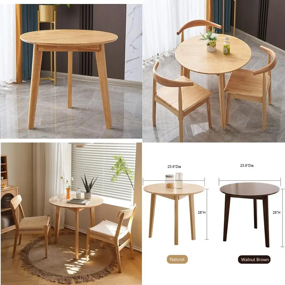 

Compact Round Solid Wood Dining Table for Two, 24-Inch Natural Wood Coffee Table, Ideal for Small Spaces