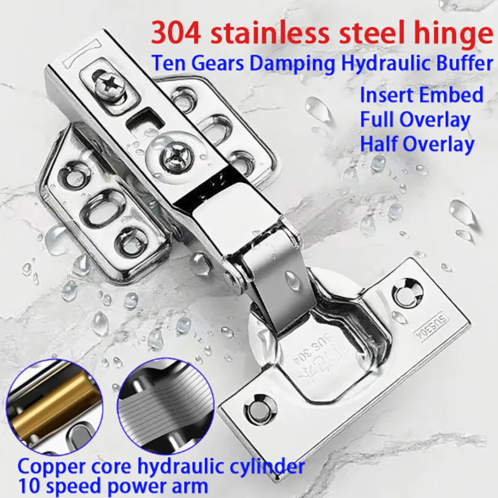 1Pcs 304 SS Hinge Thick 1.2MM Ten Gears Damping Hydraulic Buffer Hinge Spring Cabinet Door DIY Hardware Hinge Three-Stage Force