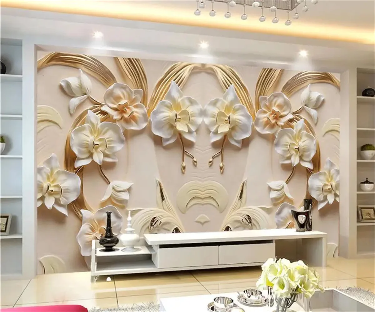 Custom size wallpaper Relief Rose Flower marble background wall Nordic modern fashion decorative painting 3D wallpaper murals