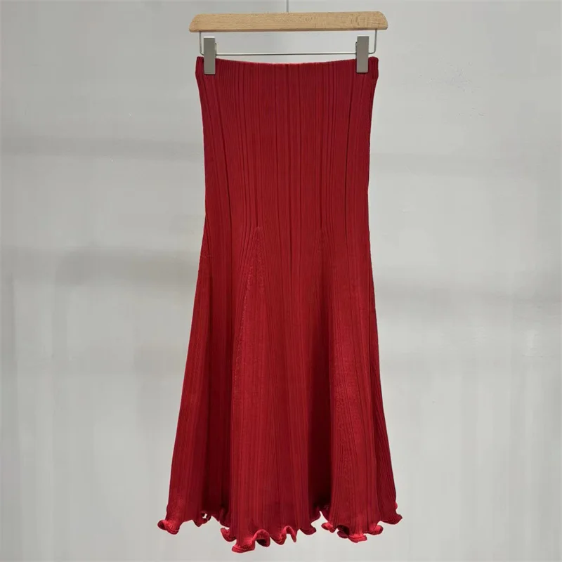 

Women's skirt 2025 Winter new elastic knitted slim fitwomen's half skirt Low waisted hip hugging skirt long skirt fishtail skirt