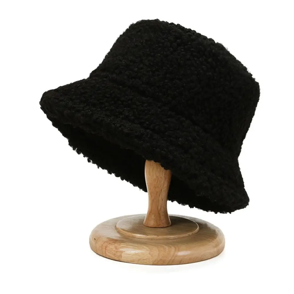 

Portable For Women Autumn and Winter Lamb Plush Casual Style Pure Color Caps Korean Style Caps Female Hats Lambwool Bucket Hat