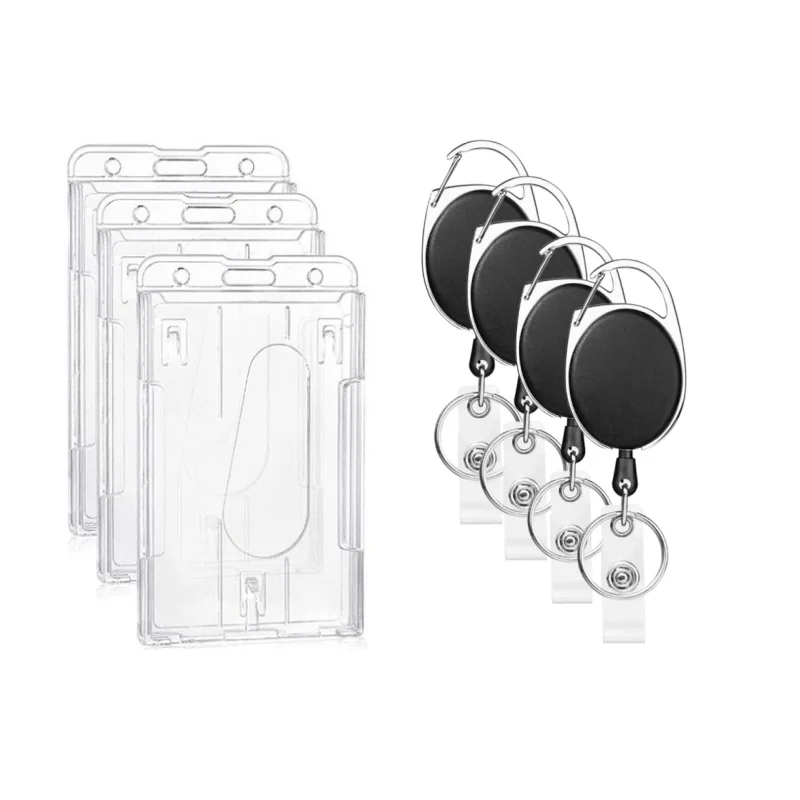 transparent double cards slots id tag badge holder com badge reel cards storage organizer employee pass case work card 1pc 01