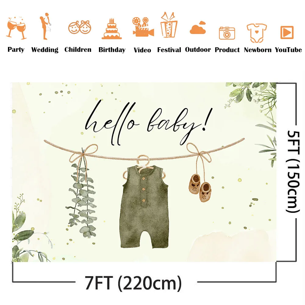 Hello Baby Backdrop Boho Baby Shower Theme Party Decoation Baby Clothes Minimalist Laundry Shower Photo Banner Supplies