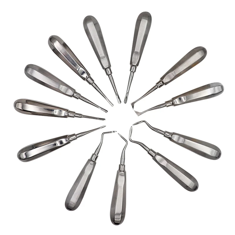 

12pcs Dental Elevator Set Teeth Extraction Tooth Extracting Forceps Curved Root Lift Elevator Minimally Invasive Tools