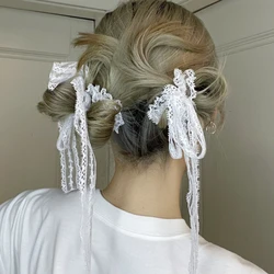 Elastico con fiocco in pizzo moda coreana per donna anello per capelli con nastro per ragazze fermaglio lungo con fiocco in nastro accessori per capelli femminili regali