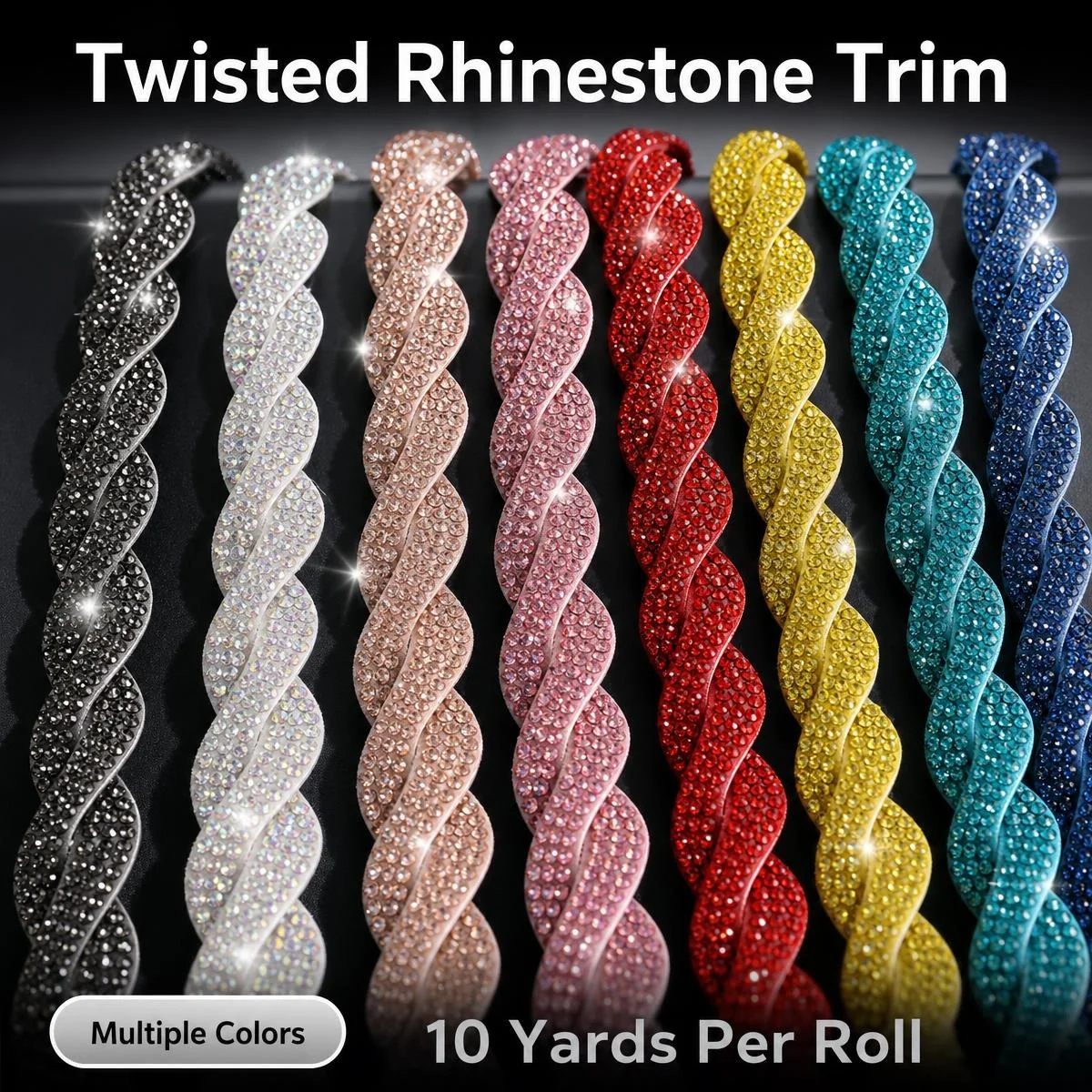 10 Yards Twisted Rhinestone Cord Sparkling Crystal Diamond Rope Braided Trim DIY Sewing Clothing Dress Bag Hats Craft Decoration