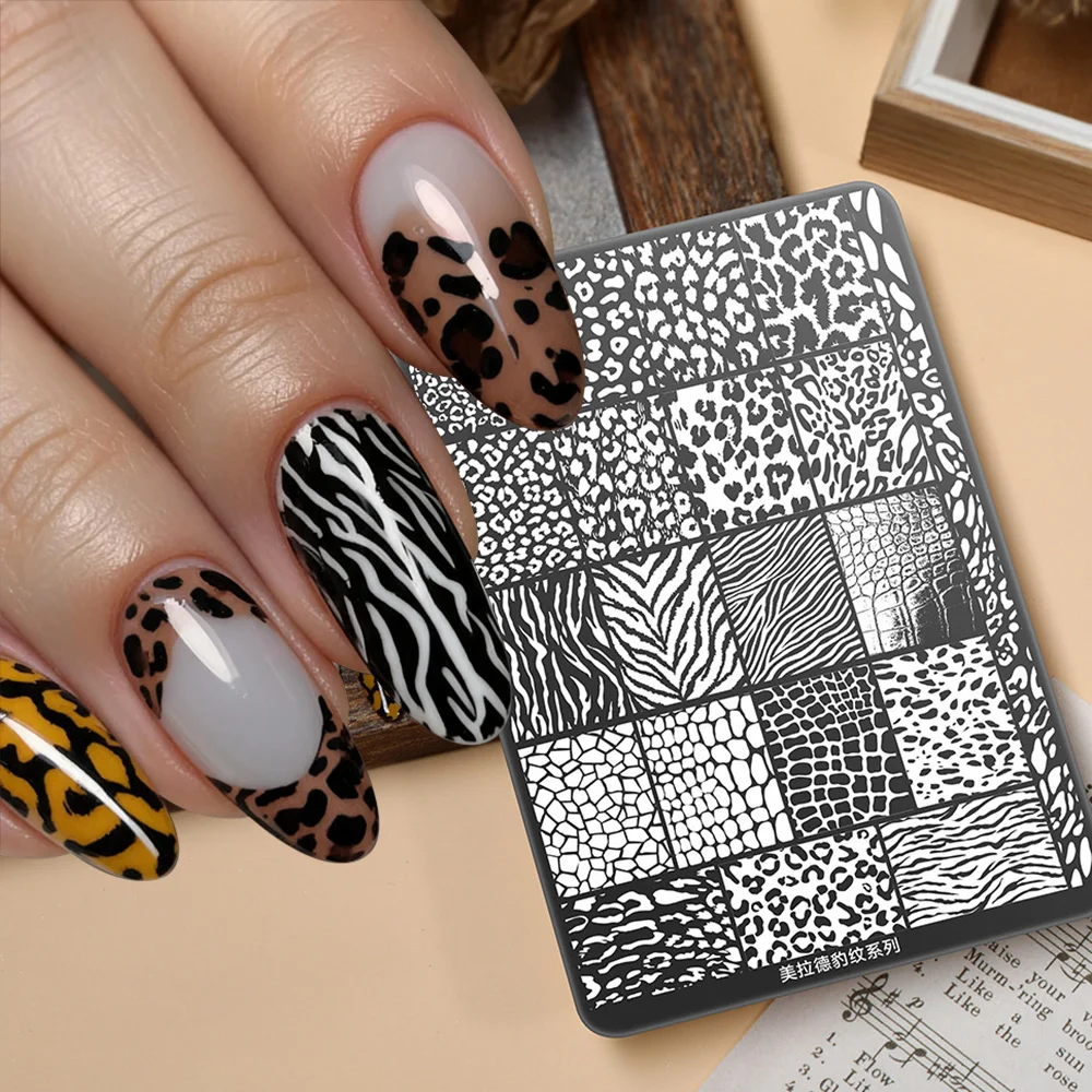 Leopard Print Nail Stamping Plate 14.5cm Plus Stainless Steel DIY Animal Pattern Nail Art Template for Home Nail Impression Tool