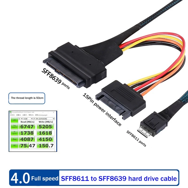 Mini SAS Oculink 4I High-Speed PCIE 4.0 SFF-8611 To 8639 U.2 Data Cable Adapter Cable SFF8611 To SFF8639 Hard Disk Cable