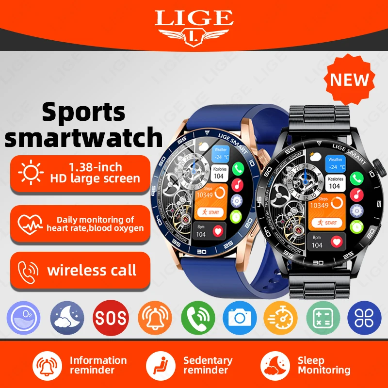 

LIGE Смарт-часы Фитнес Спорт IP68 Водонепроницаемый монитор сердечного ритма Bluetooth-часы с голосовым помощником Смарт-часы для женщин и мужчин