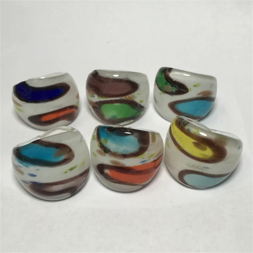 New Handmade For Neutral Women Men Retro Style White Base Murano Glass Liuli Orange And Blue Finger Rings Fashion Jewelry