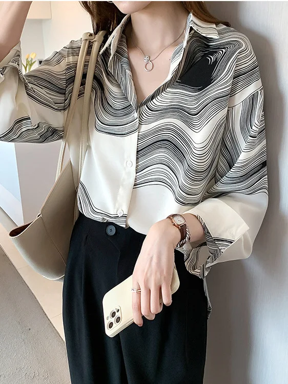 

Chiffon shirt women's spring and summer 2024 new design sense of minority shirt large loose and versatile long sleeved top DXDR