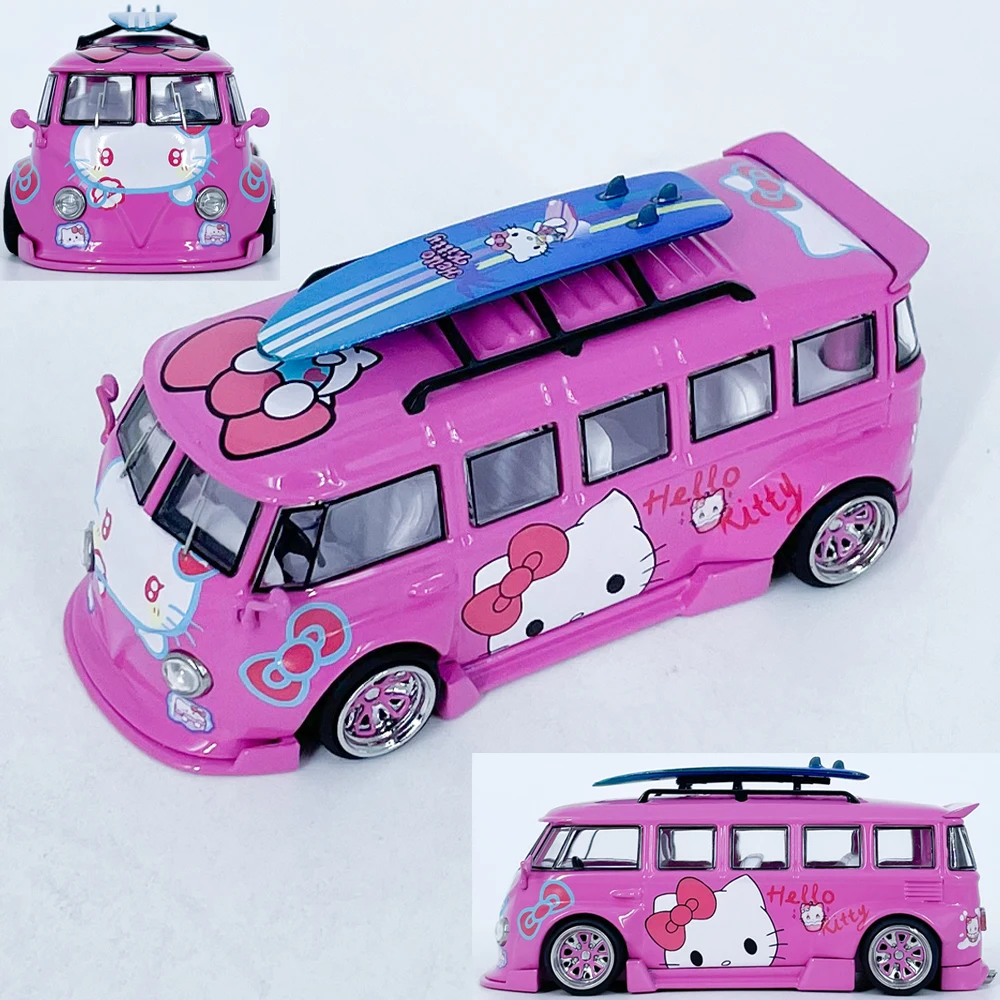 ダイキャストリバティ-1-64-スケールフォルクスワーゲン-t1-ハローキティ塗装合金車モデルグッズおもちゃギフトお土産ディスプレイ飾り