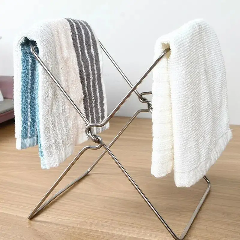 Stainless Steel Trash Rack Foldable Kitchen Desktop Office Trash Holder Trash Bag Towel Hanger Kitchen Garbage Bin  Garbage Can