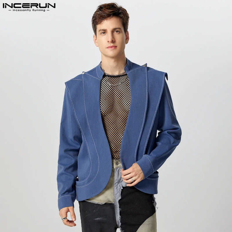 INCERUN Deconstruction Blazer 2024 Solid Color Long Sleeve Suits Casual Futuristic Design Handsome Jackets Fitting Elegeant Coat