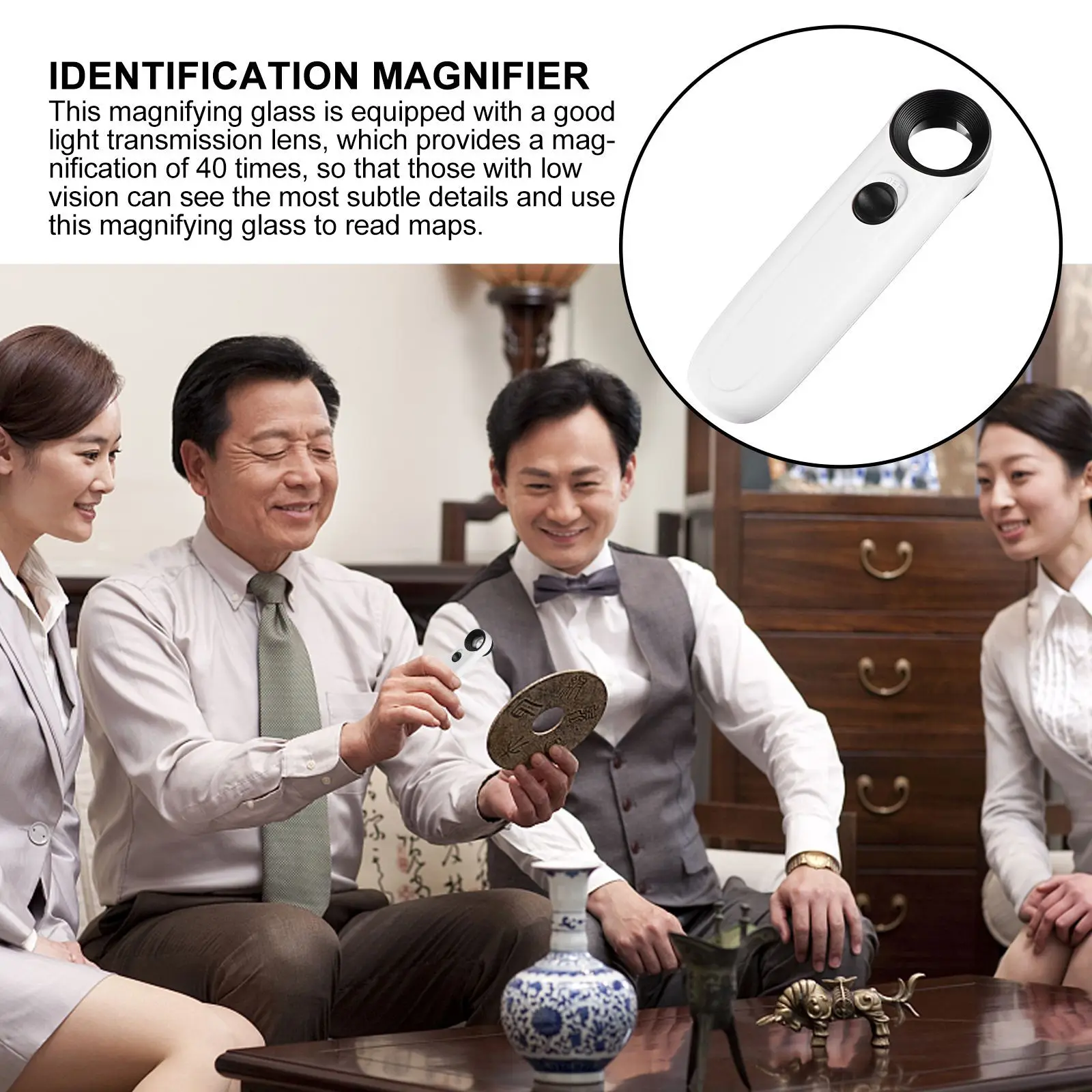 

40X Handheld Magnifying Glass with LED Light for Elderly Reading Repair Multipurpose Magnifier for Daily Use Identification Tool