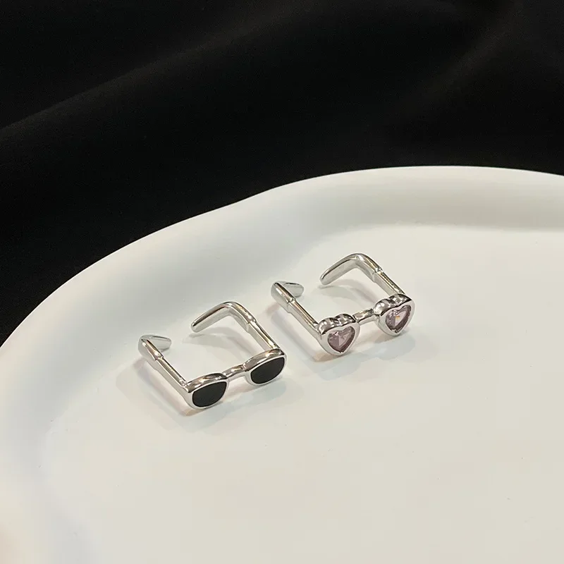 Fashion Cute Small Glasses Rings Eyeglasses Adjustable Ring For Women Men Girls Funny Open Mini Eyewear Finger Rings Jewelry