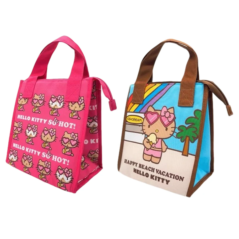 Kawaii Hello Kitty Black Cartoon Cute Hand-held Insulated Bag Student Lunch Box Bento Lunch Bag Sanrio Gift Toy for Girl
