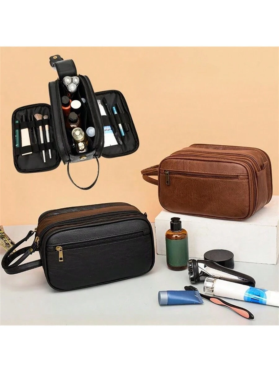 Toiletry Bag for Men Large Travel Shaving Dopp Kit Water-resistant Bathroom Toiletries Organizer PU Leather Cosmetic Bags