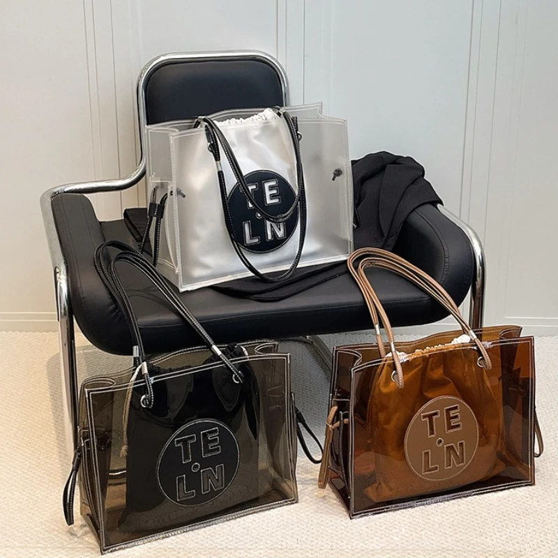 

New Women's Handbag Fashion High Quality Transparent Shoulder Bag Solid Color Versatile 2-piece Set Shopping Storage Women's Bag