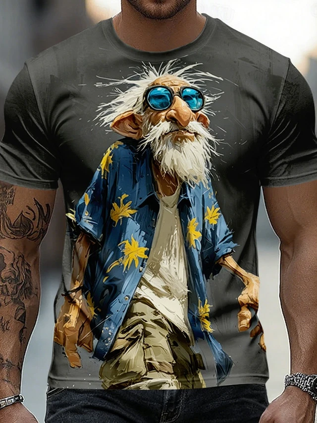 Cool Old Man In Sunglasses 3D Print T-Shirts Men Women Casual Short Sleeve T Shirt Harajuku Y2K Top Streetwear Tees Men Clothing