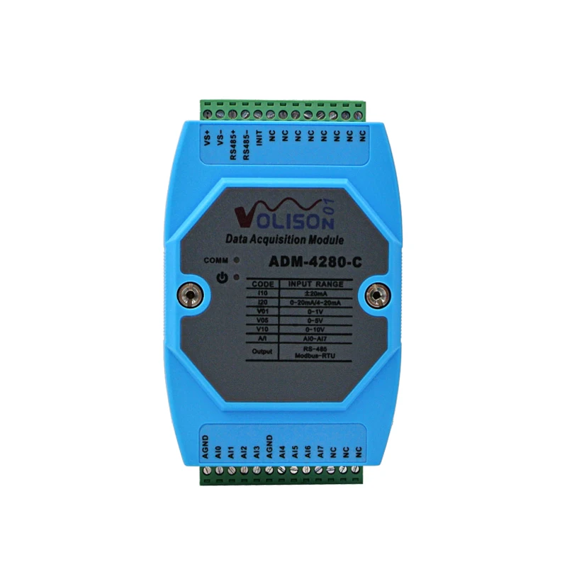 ADM-4280-C 8 채널 아날로그 획득 모듈, 0-20mA 0-10V 4-20mA 에서 485 전류 전압 Modbus rtu