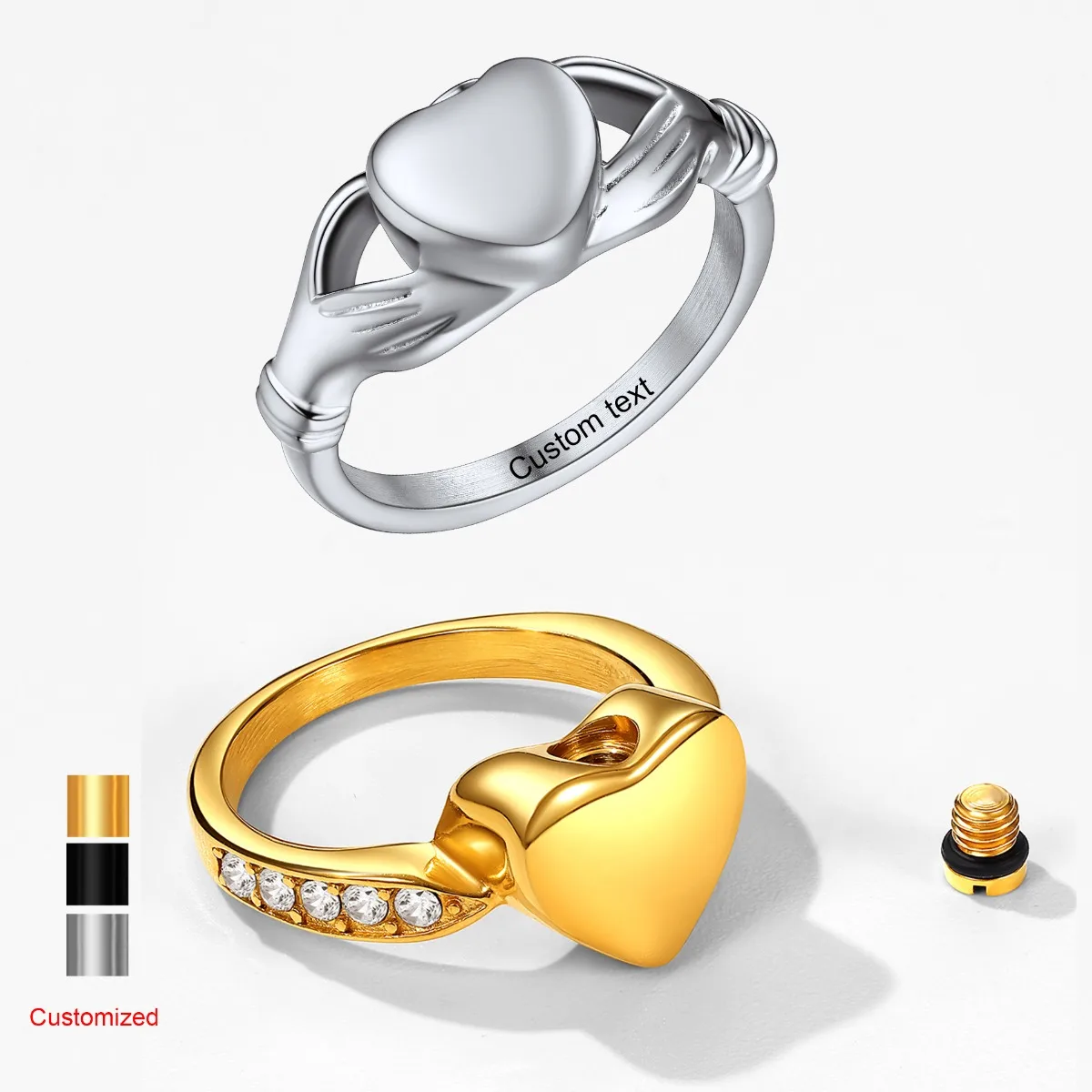 

U7 Индивидуальные кольца для урны в форме сердца из нержавеющей стали для праха любви, размер волос 6-11, мемориальные ювелирные изделия, подарок для женщины