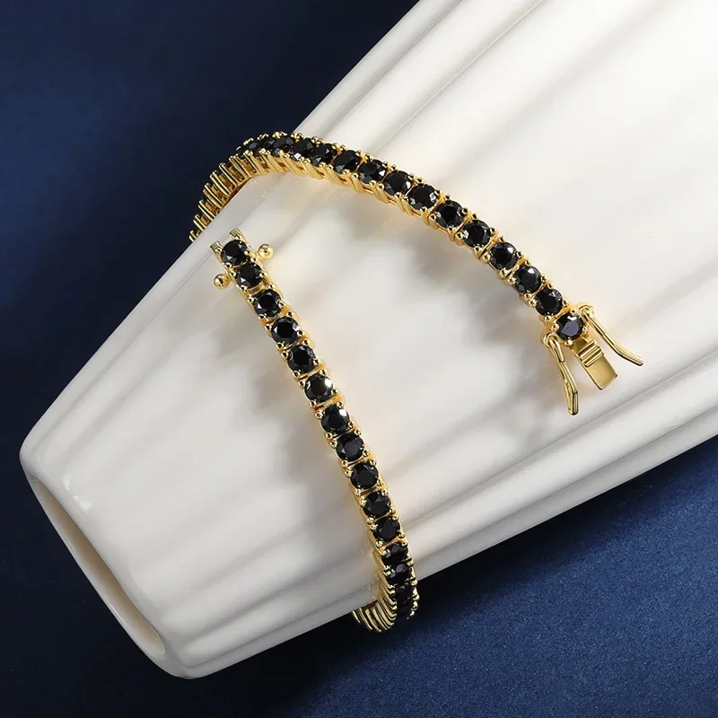 3/4/5/6.5mm Black Moissanite Tennis Bracelet For Men Women S925 Silver Bracelet 18K Gold Plated Hip Hop Link Chain Jewelry